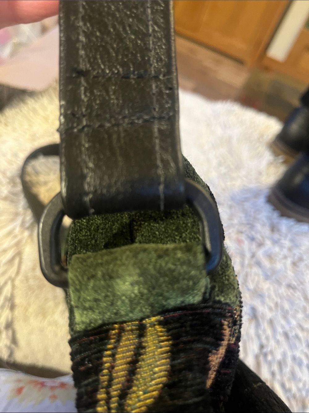Embroidered Velvet Shoulder Bag — Black with Green and Rust Accents - Picture 3 of 10